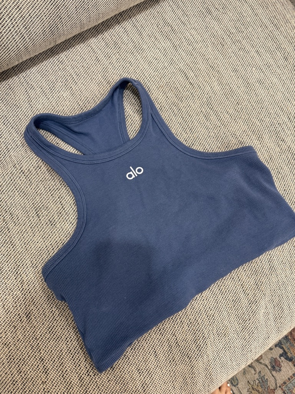 Alo Ribbed Racerback Sports Bra in Navy Blue